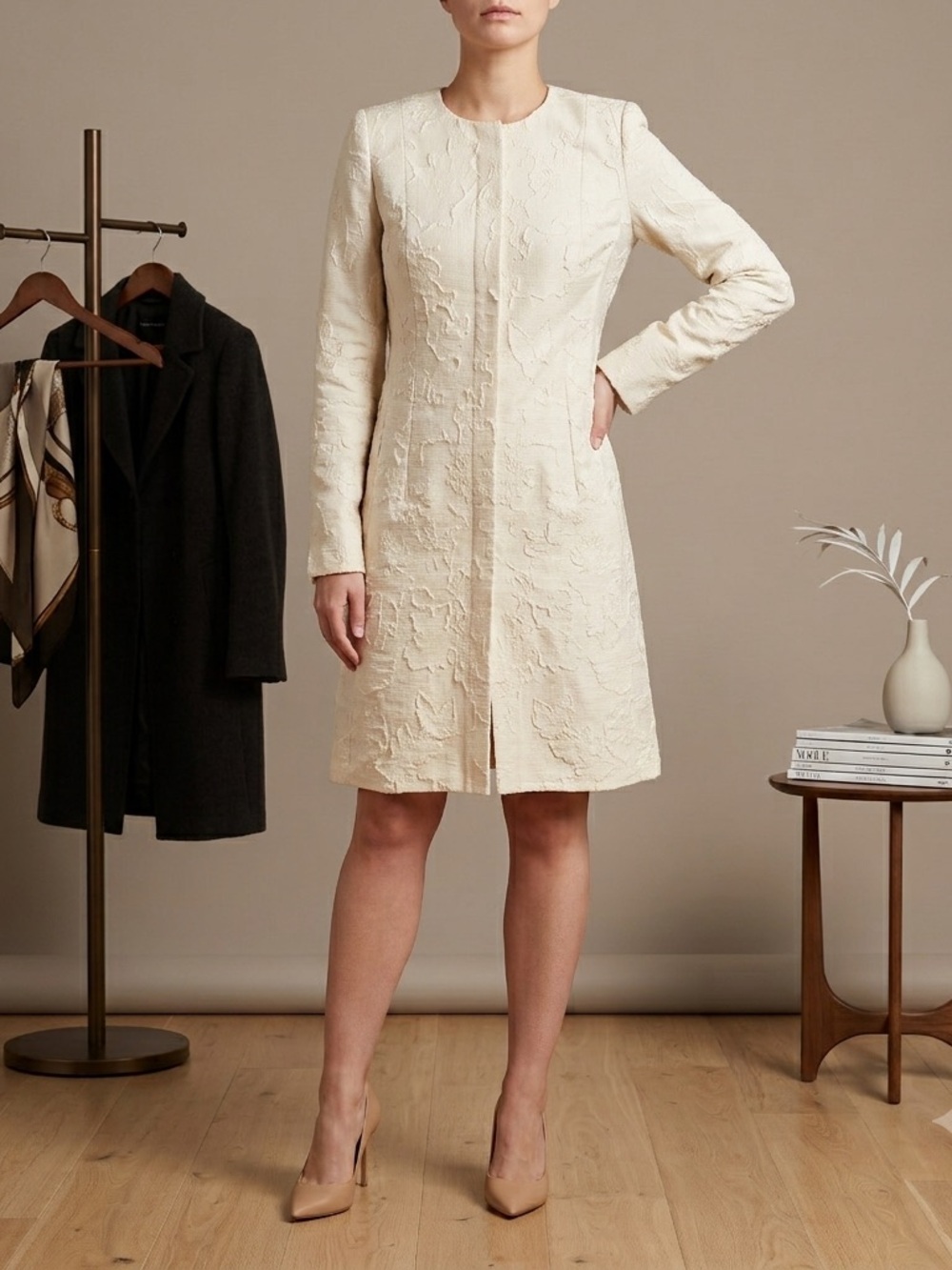 Lafayette 148 Cream Embroidered Coat
